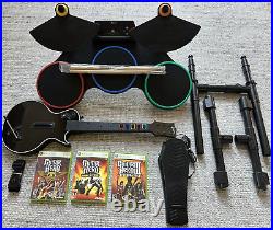 Xbox 360 Guitar Hero World Tour Drum Set Foot Pedal Les Paul Guitar 3 Games Band