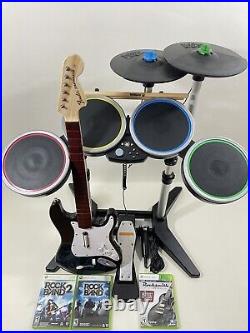 Xbox 360 Rock Band Bundle, Drums, Cymbals, Guitar, Games, Mic