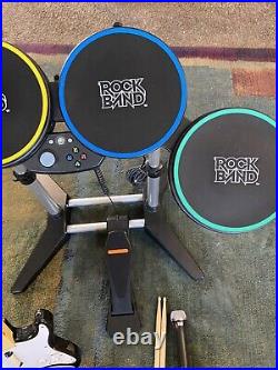 Xbox 360 Rock Band Drum Set Bundle Wired, Drums, Guitar, mic And Sticks