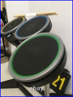 Xbox 360 Rock Band Drum Set Wireless Bundle Les Paul Gibson Wireless Microphone
