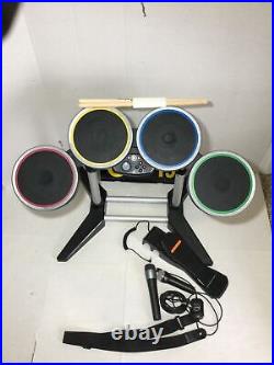 Xbox 360 Rock Band Drum Set Wireless Bundle with Drums Guitar Mic & 2 Games