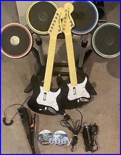 Xbox 360 Rock Band Drums 2 Guitars GAMES Complete Band BUNDLE Rockband Kit 1 USB