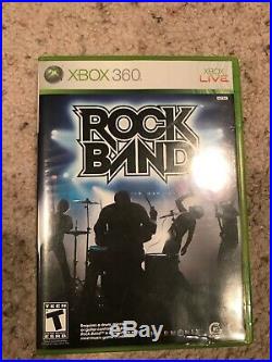 Xbox 360 Rock Band Full Bundle Drum Set Fender Guitar Bass Mic Games