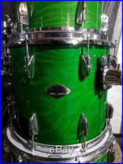 Yamaha Beech Custom Drum Set LIME GREEN ultra Rare 6 Pc JAPAN Made drums REVISED