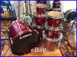 Yamaha Oak Custom Drum Set Red Sparkle Seven Piece Mint