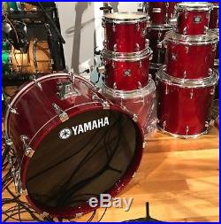 Yamaha Oak Custom Drum Set Red Sparkle Seven Piece Mint